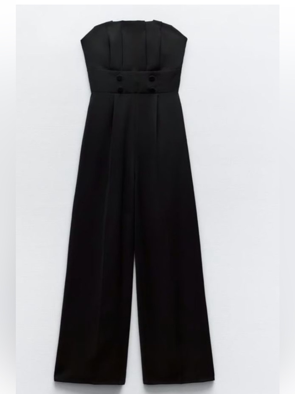 Strapless Wide-Leg Jumpsuit - Black side zip , pleated design medium